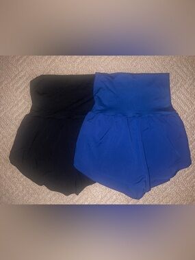 Zenana High-Waist Athletic Shorts Duo — Black & Royal Blue
